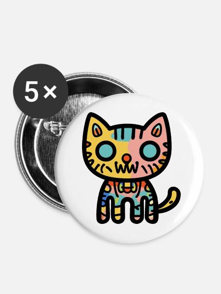 Halloween Zombie Katze Bunt - Buttons mittel 32 mm (5er Pack) - Weiß