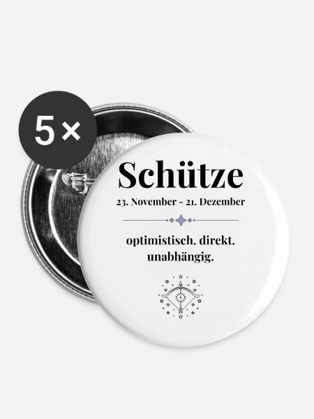 Schütze Sternzeichen - optimistisch & direkt - Buttons mittel 32 mm (5er Pack) - Weiß