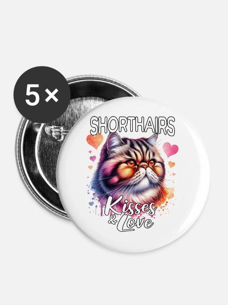 Exotische Kurzhaarkatze Liebe - Buttons mittel 32 mm (5er Pack) - Weiß