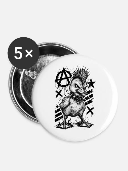 Punk Rock Duck Mohawk Anarchy Bird - Buttons mittel 32 mm (5er Pack) - Weiß