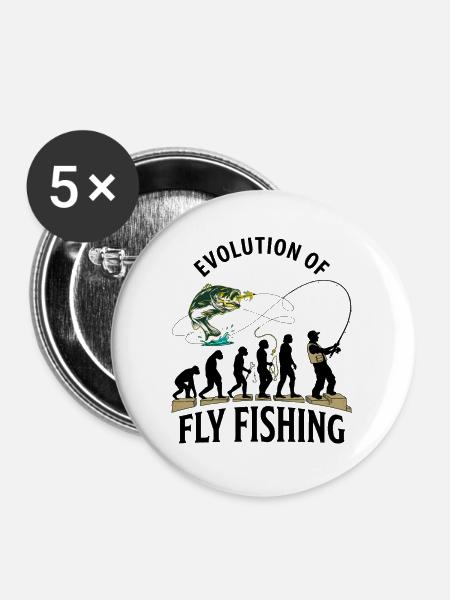 Evolution Fliegenfischerhumor - Buttons mittel 32 mm (5er Pack) - Weiß