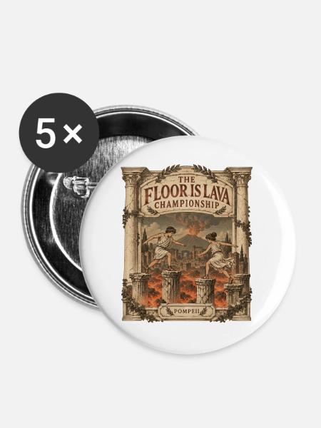 Pompeji Lava-Spiel - Buttons mittel 32 mm (5er Pack) - Weiß