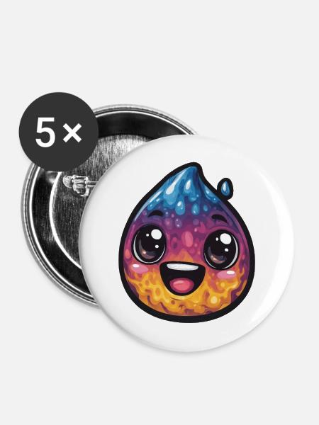 Bunter Wassertropfen - Buttons mittel 32 mm (5er Pack) - Weiß