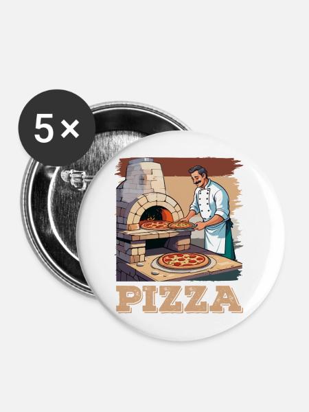 Pizzabäcker Am Steinofen Pizza Bäcker - Buttons mittel 32 mm (5er Pack) - Weiß