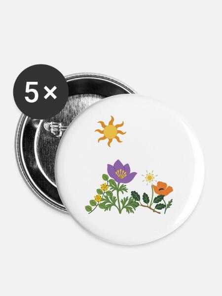 Blumen · Sonne · Natur · Mohn - Buttons mittel 32 mm (5er Pack) - Weiß