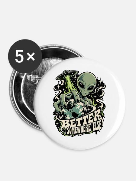 Außerirdischer Planetenkontakt - Buttons mittel 32 mm (5er Pack) - Weiß