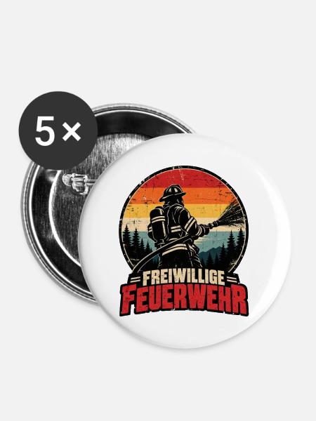 Freiwillige Feuerwehr Retro Feuerwehrmann - Buttons mittel 32 mm (5er Pack) - Weiß