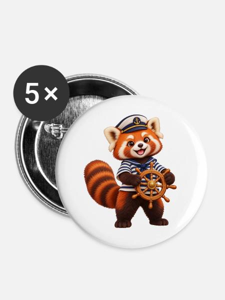Sailor Red Panda mit Schiffsrad - Buttons mittel 32 mm (5er Pack) - Weiß