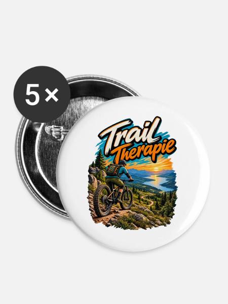 Trail Therapie MTB Berglandschaft - Buttons mittel 32 mm (5er Pack) - Weiß