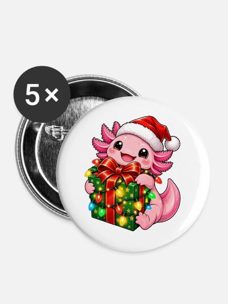 Weihnachtsdrache mit Geschenk - Buttons mittel 32 mm (5er Pack) - Weiß