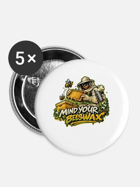 Imkerheld: Mind Your Beeswax - Buttons mittel 32 mm (5er Pack) - Weiß