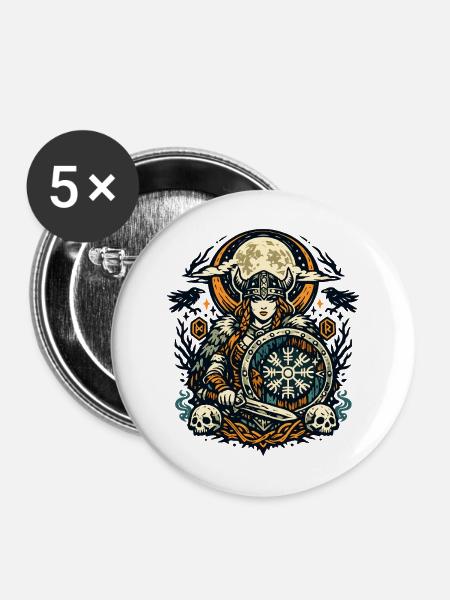 Mondnacht Valkyrie mit Schild - Buttons mittel 32 mm (5er Pack) - Weiß