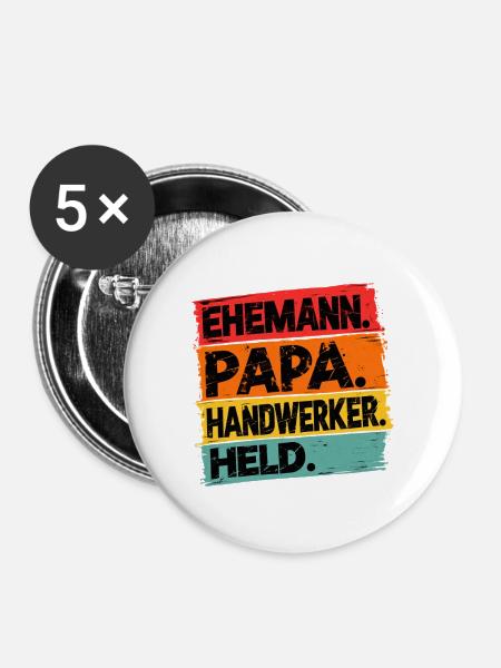 Ehemann Papa Handwerker Held - Buttons mittel 32 mm (5er Pack) - Weiß