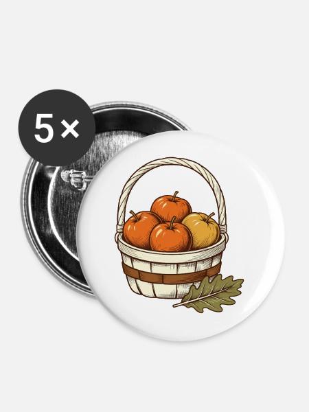 Apfelernte im Korb - Buttons mittel 32 mm (5er Pack) - Weiß