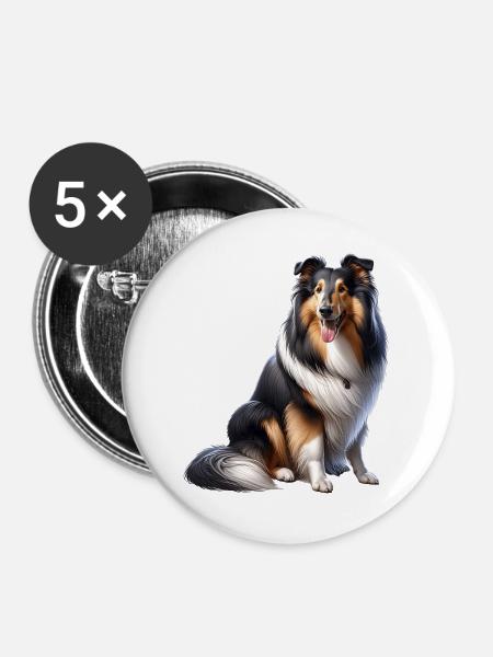 Langhaar Collie Collie - Buttons mittel 32 mm (5er Pack) - Weiß