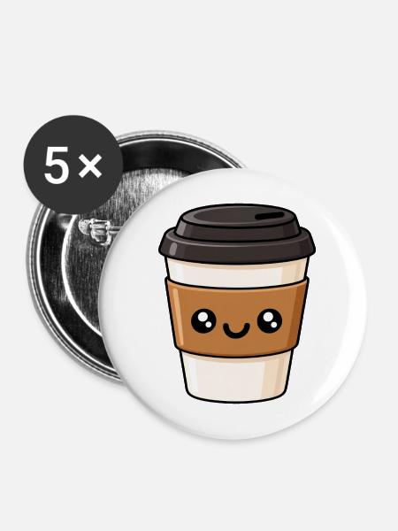 KaffeeKawaii Becherliebe - Buttons mittel 32 mm (5er Pack) - Weiß