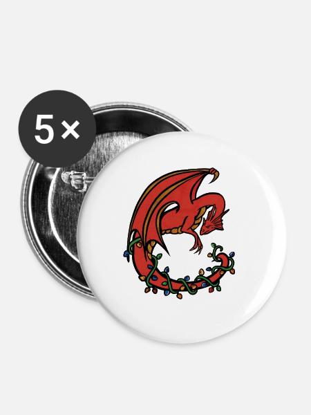 Crimson Dragon im Vine Circle - Buttons mittel 32 mm (5er Pack) - Weiß
