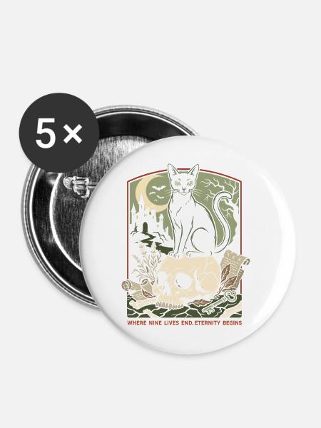 Halloween Katze - Buttons mittel 32 mm (5er Pack) - Weiß