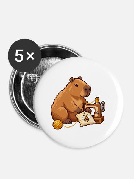 Capybara Pixel Art Designerin – Näherin - Buttons mittel 32 mm (5er Pack) - Weiß