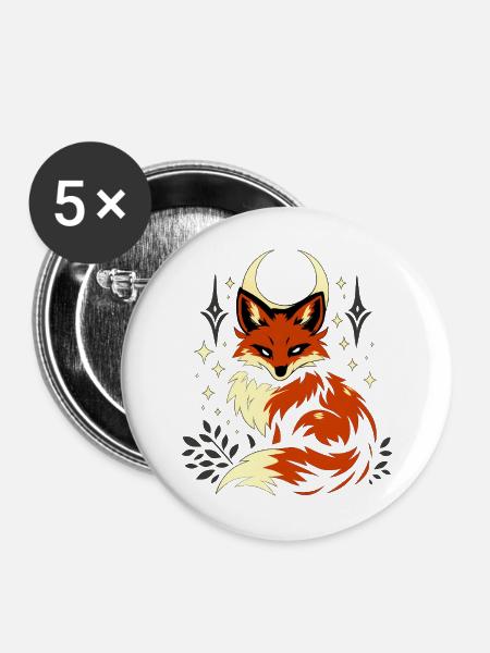 Mondfuchs im Sternenglanz - Buttons mittel 32 mm (5er Pack) - Weiß