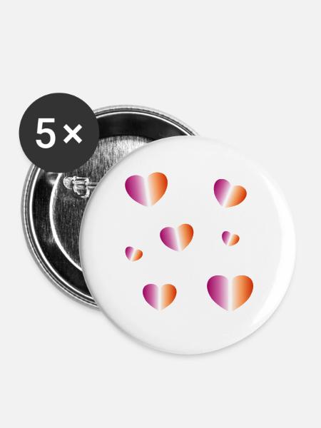 Lesbische Flaggenherzen - Buttons mittel 32 mm (5er Pack) - Weiß