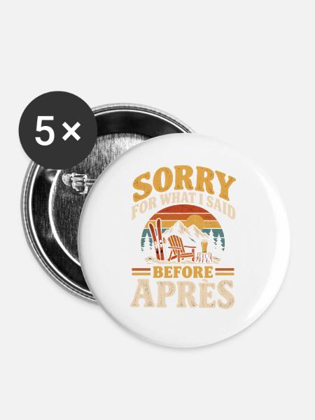 Skiurlaub Biertrinker Wintersport Party - Buttons mittel 32 mm (5er Pack) - Weiß