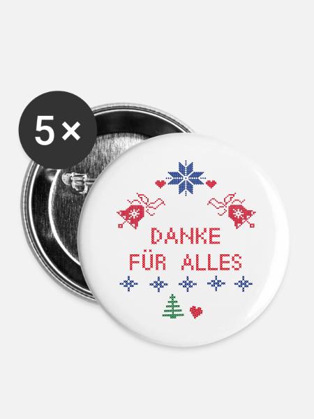 Danke für Alles - Buttons mittel 32 mm (5er Pack) - Weiß