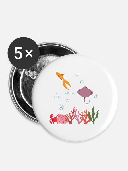 Goldfisch Unterwasser Kinder Rochen - Buttons mittel 32 mm (5er Pack) - Weiß
