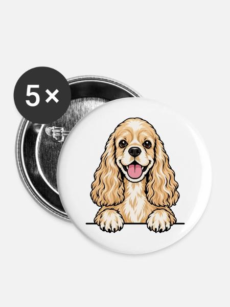 American Cocker Spaniel - Buttons mittel 32 mm (5er Pack) - Weiß