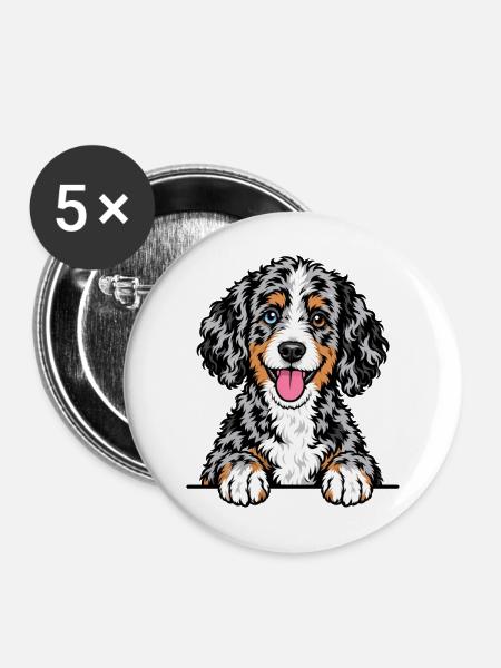 Aussiedoodle - Buttons mittel 32 mm (5er Pack) - Weiß