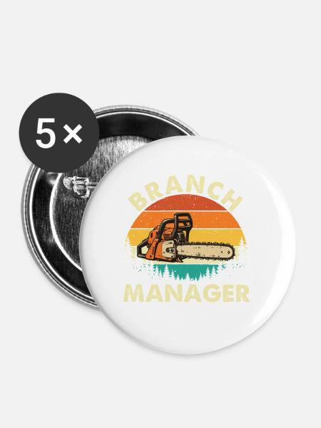 Filialleiter – Baumpfleger, Baumarzt, Kettensäge, - Buttons mittel 32 mm (5er Pack) - Weiß