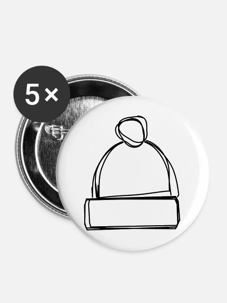 Pudelmütze handgezeichnet - Buttons mittel 32 mm (5er Pack) - Weiß