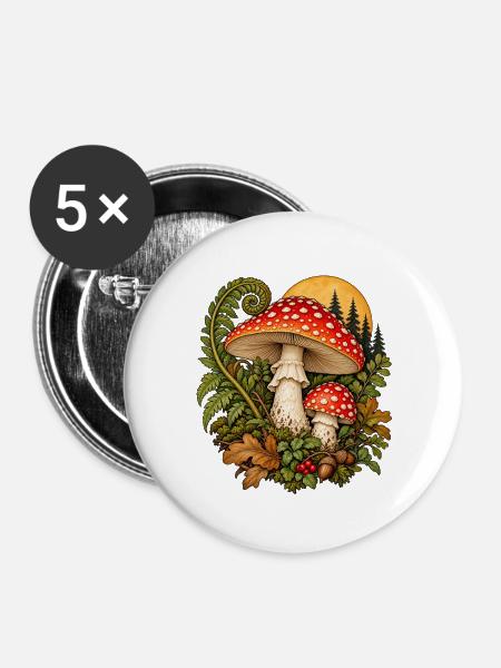 Fliegenpilz im Märchenwald - Buttons mittel 32 mm (5er Pack) - Weiß