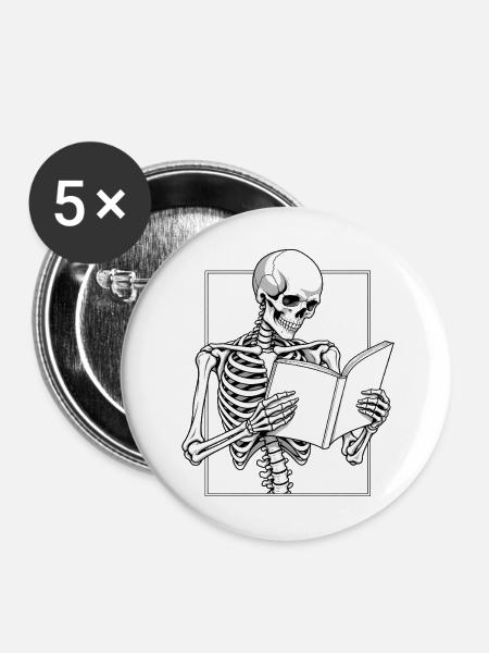 Skelett im Roman versunken - Buttons mittel 32 mm (5er Pack) - Weiß