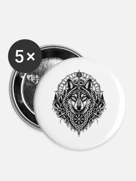 Nordischer Wolf Runen Wikinger Mythologie - Buttons mittel 32 mm (5er Pack) - Weiß