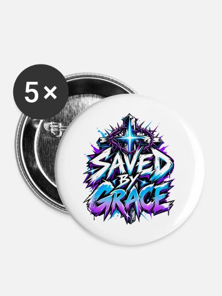 Saved by Grace Neon-Graffiti - Buttons mittel 32 mm (5er Pack) - Weiß