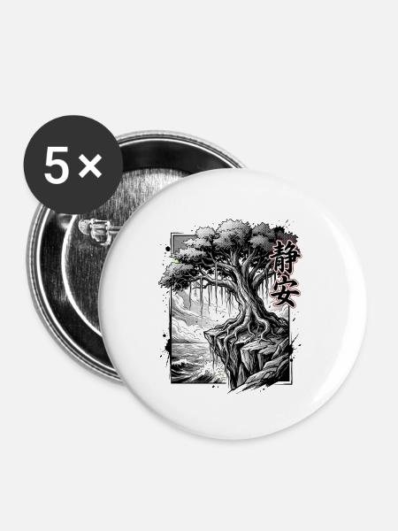Asiatisch Kunst Tradition Malerei - Buttons mittel 32 mm (5er Pack) - Weiß