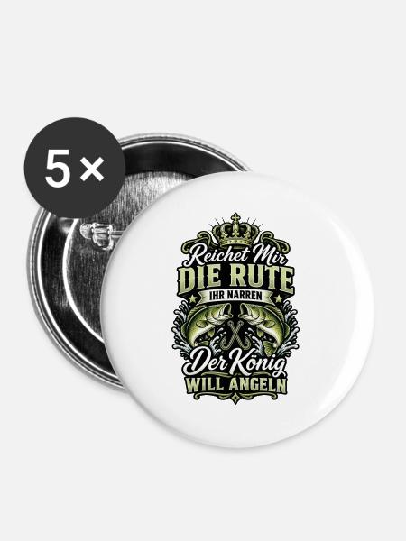 Der König Will Angeln Fischmotiv - Buttons mittel 32 mm (5er Pack) - Weiß