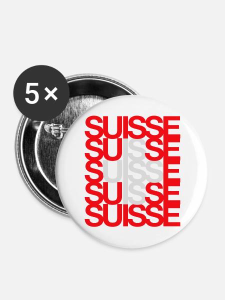 SUISSE Schweiz Switzerland Flag 2024 - Buttons mittel 32 mm (5er Pack) - Weiß