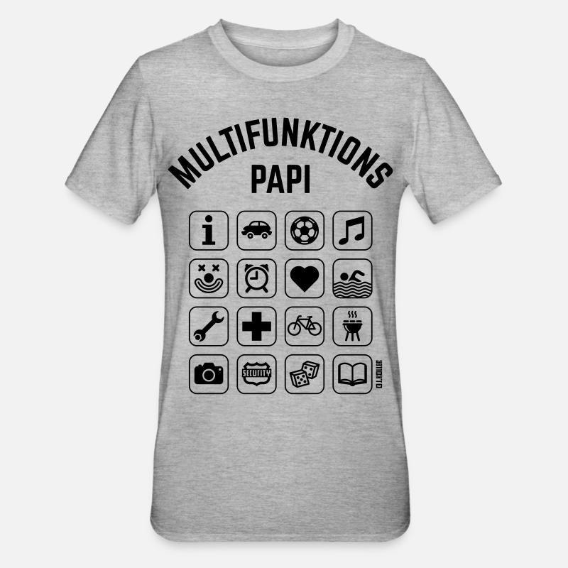 Multifunktions Papi (16 Icons) - Unisex Polycotton T-Shirt - Grau meliert