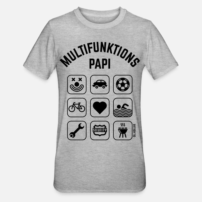 Multifunktions Papi (9 Icons) - Unisex Polycotton T-Shirt - Grau meliert