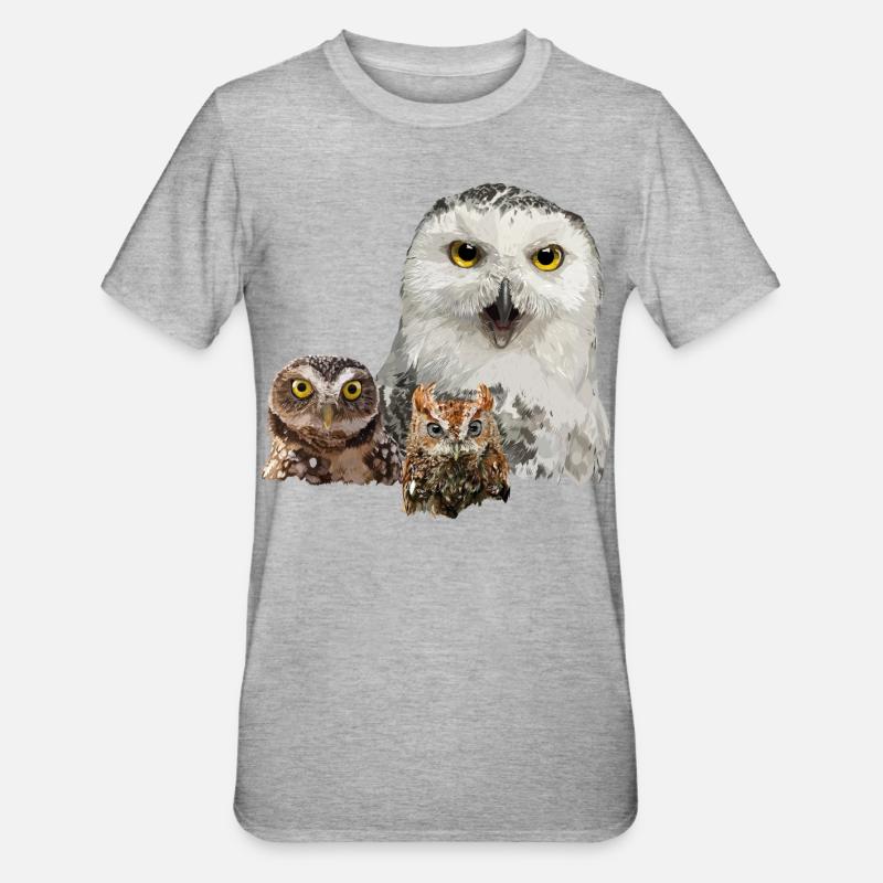 Eule, Eule und Eule - Unisex Polycotton T-Shirt - Grau meliert