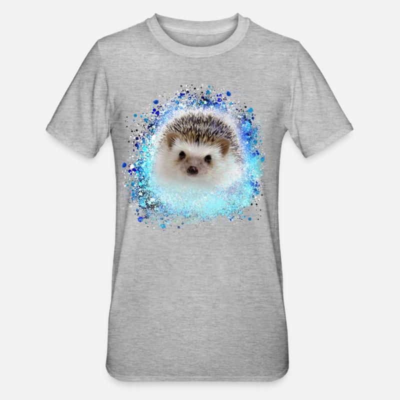 hérisson, bébé, graffiti, peinture, bleu, - T-shirt polycoton Unisexe - gris chiné