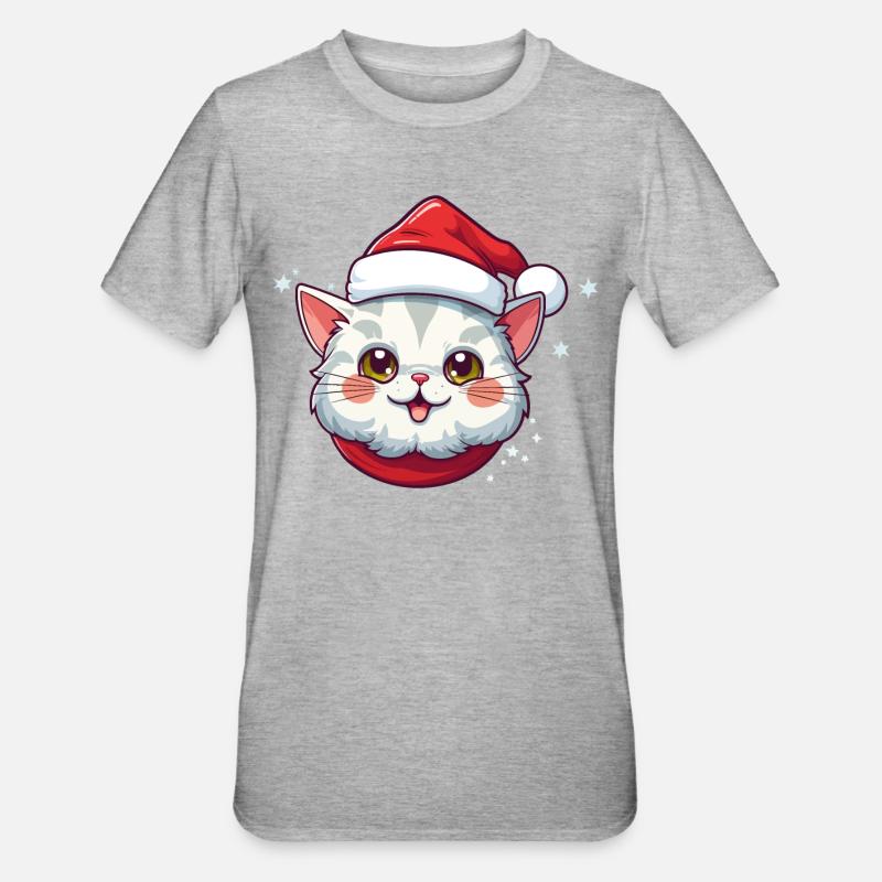 Chat Noël Noël Chat Mignon Dessin Animé - T-shirt polycoton Unisexe - gris chiné