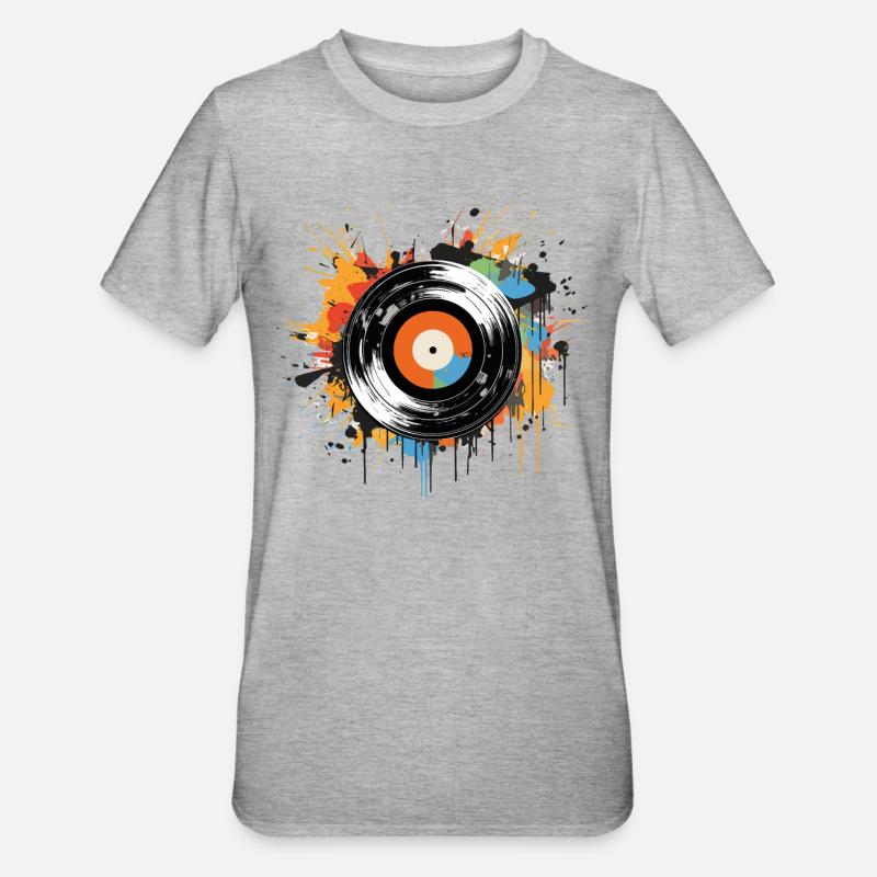 Disque Vinyle LP Platine Rétro - T-shirt polycoton Unisexe - gris chiné