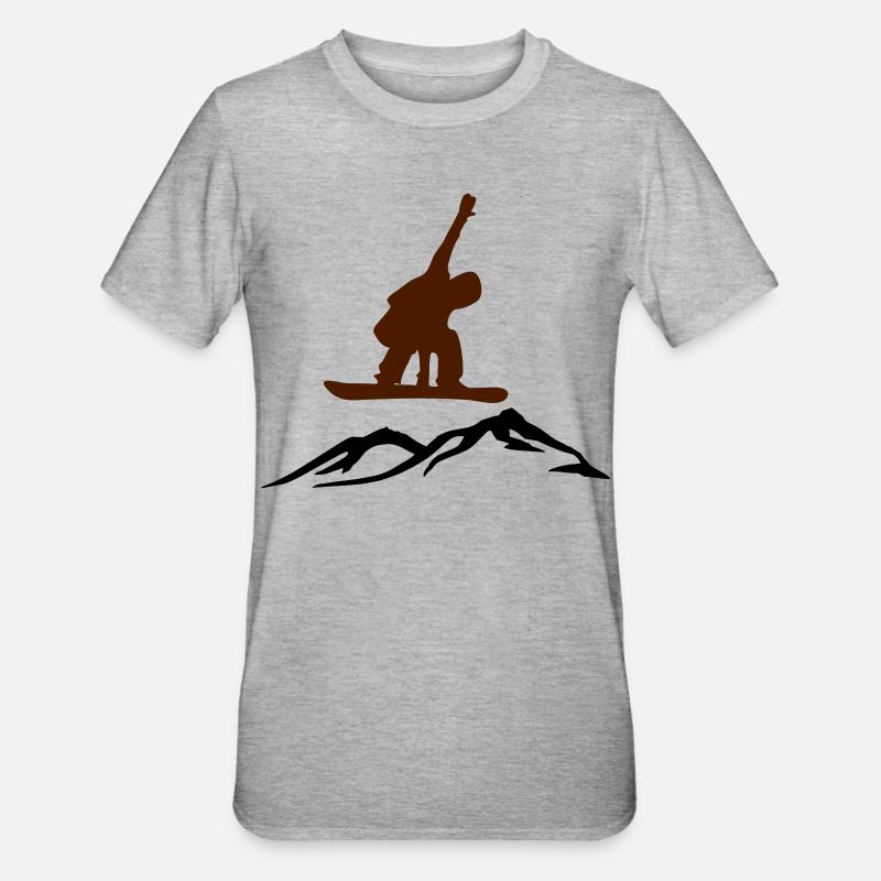 Snowboarder über Berg - Unisex Polycotton T-Shirt - Grau meliert
