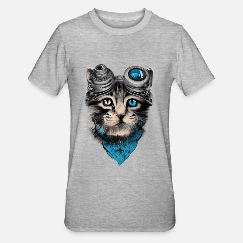 steampunk chat - T-shirt polycoton Unisexe - gris chiné