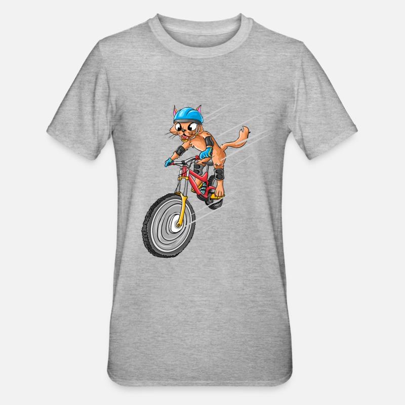 Fahrrad Katze - Unisex Polycotton T-Shirt - Grau meliert