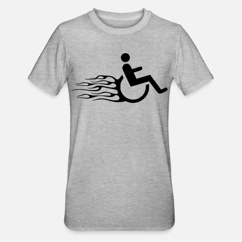 Rollstuhlfahrer mit Flammen # - Unisex Polycotton T-Shirt - Grau meliert