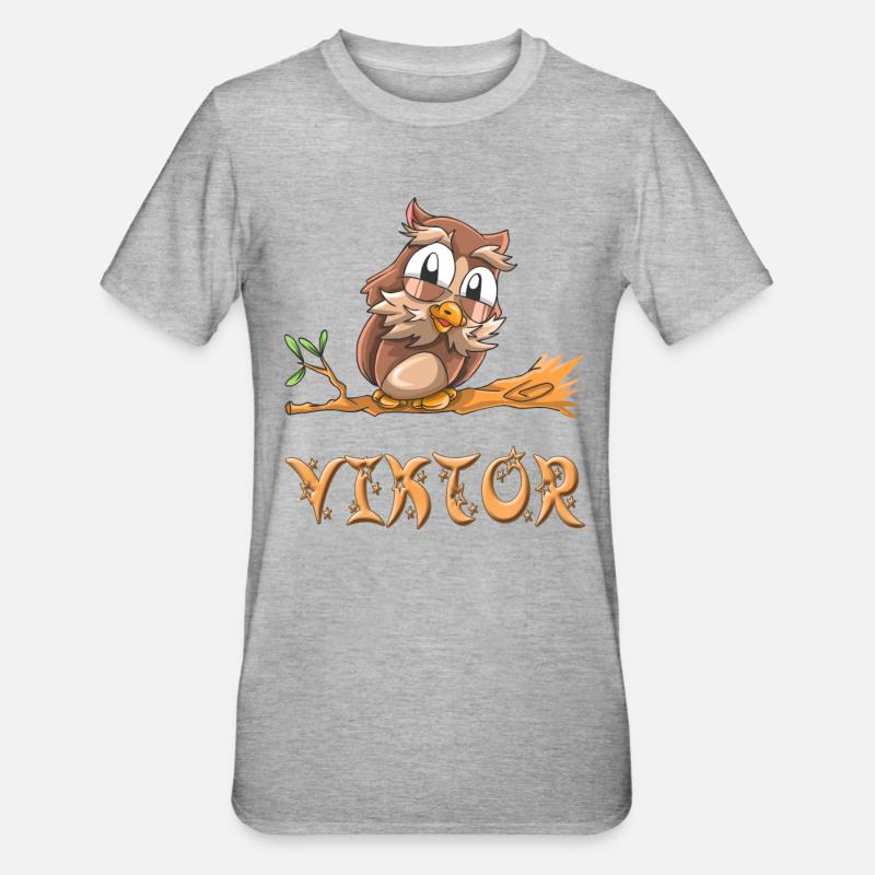 Eule Viktor - Unisex Polycotton T-Shirt - Grau meliert